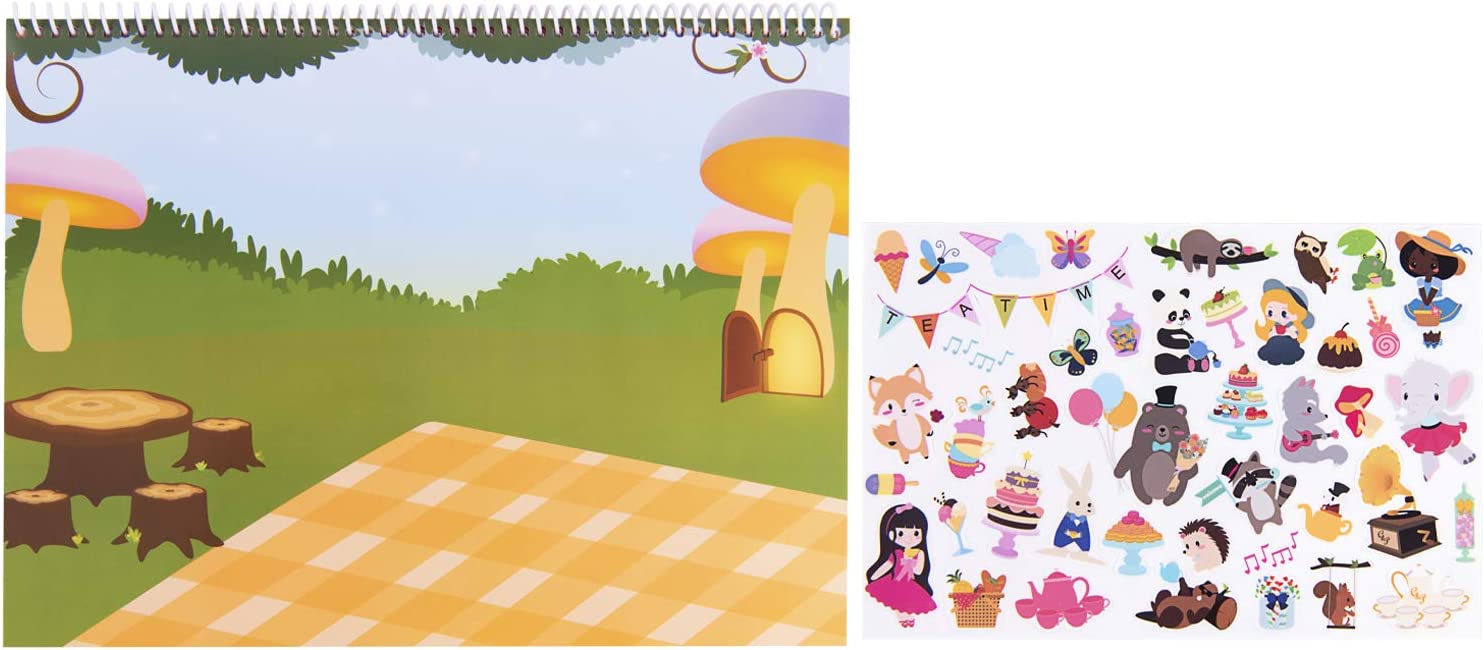 Tea party stickers with a picnic-like background